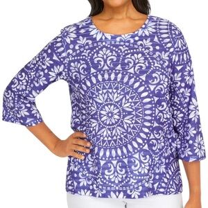 Alfred Dunner | NWT Women’s Purple Medallion 3/4 Sleeve Top - Size S (P)